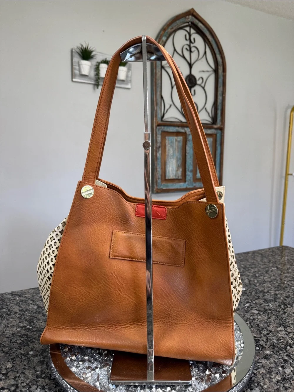 Big Buddha Tan & Cream Laser-Cut Shoulder Bag - Picture 7 of 12